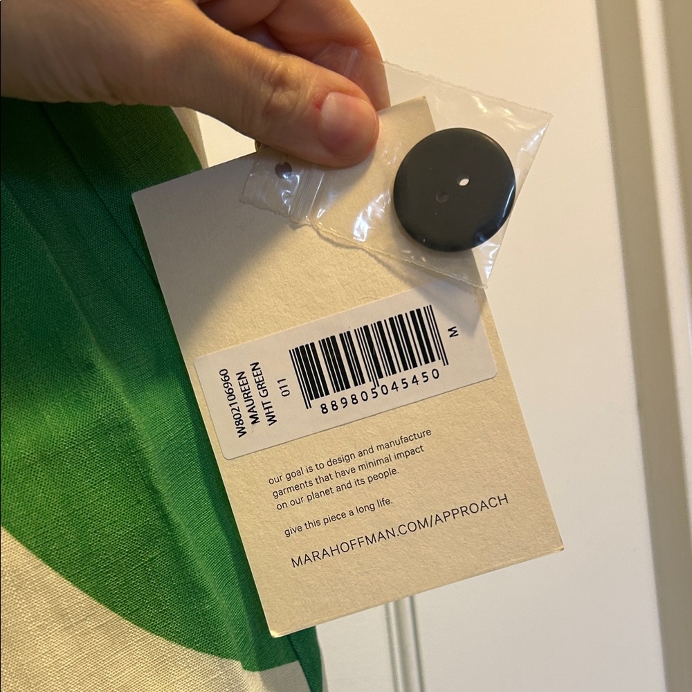 Mara Hoffman Maureen Green & White Geometric Button-Front Dress - M, NWT - Picture 3 of 16